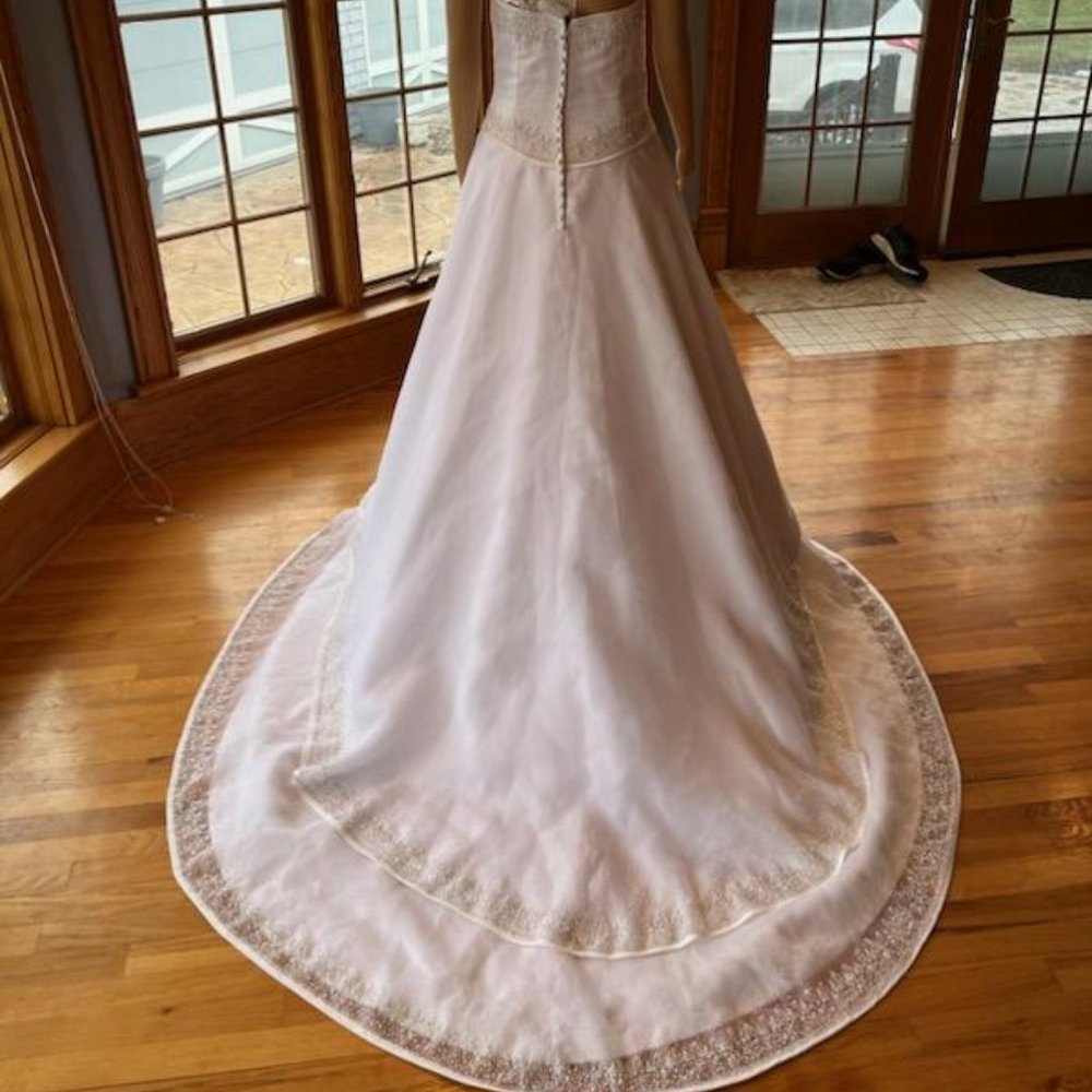 *Mori Lee White Silver Strapless Beads Organza Wedding Dress Bridal Gown Size 12